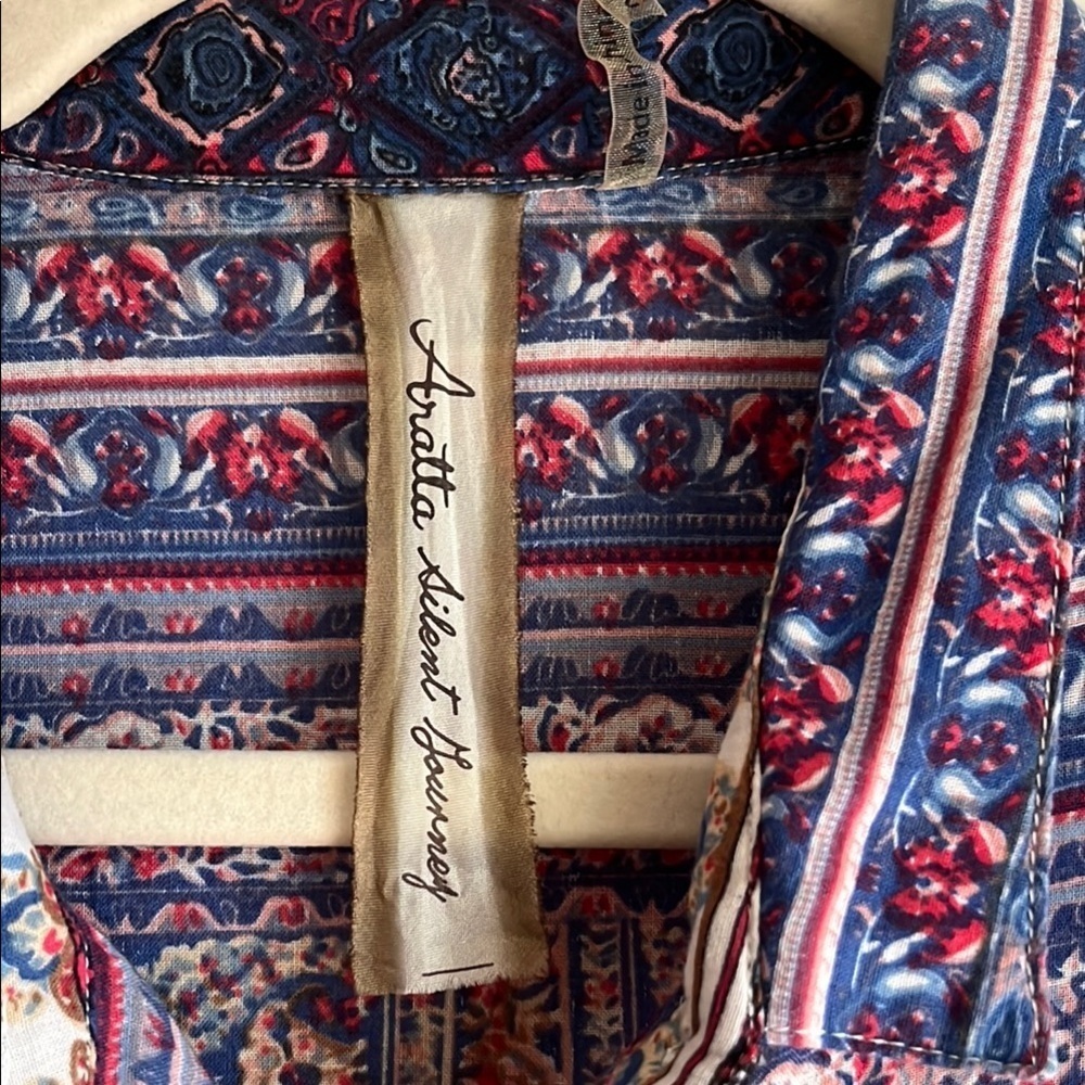 Aratta Silent Journey Blue, Red, Beige Boho Floral Beach Tunic Shirt Sz Sm - Picture 3 of 16